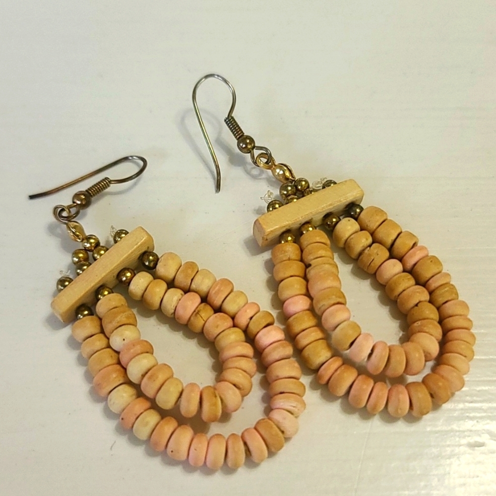 Vintage Artesian Boho Dangle Beaded Earrings Euc - image 3